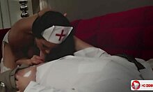 Erotic nurse's striptease and intense sexual encounter at home