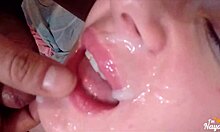 Deepthroat and cumshot for teen babe